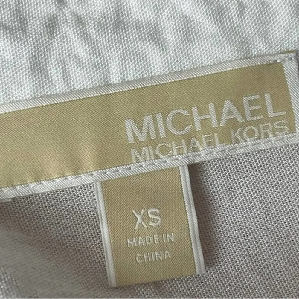 Michael Kors White Pleated Button Front Tuxedo Tunic, Resort, Beach, Summer XS